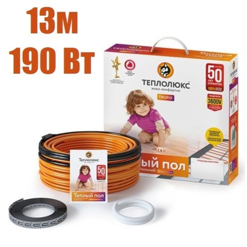 Нагревательный кабель "Теплолюкс" Tropix ТЛБЭ 13,0 м/190 Вт